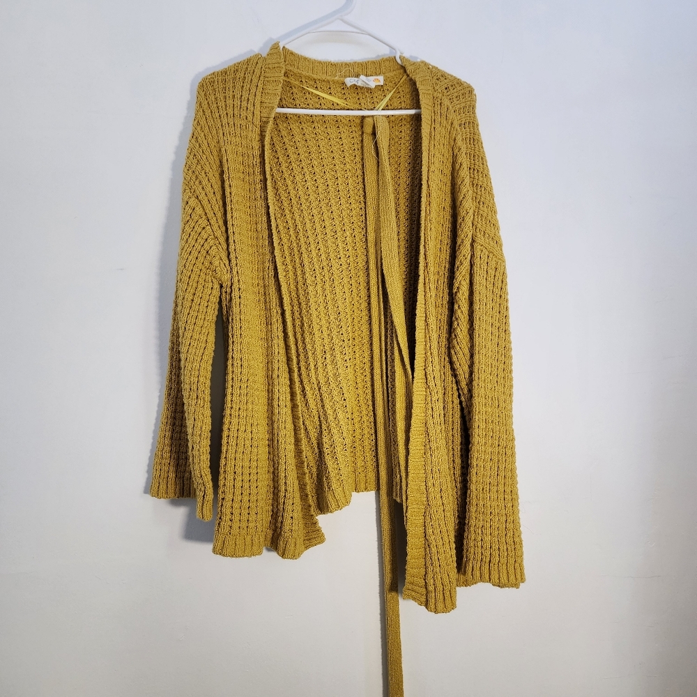 C&C California Yellow Cardigan Sweater Ribbed Knit Open Front Large